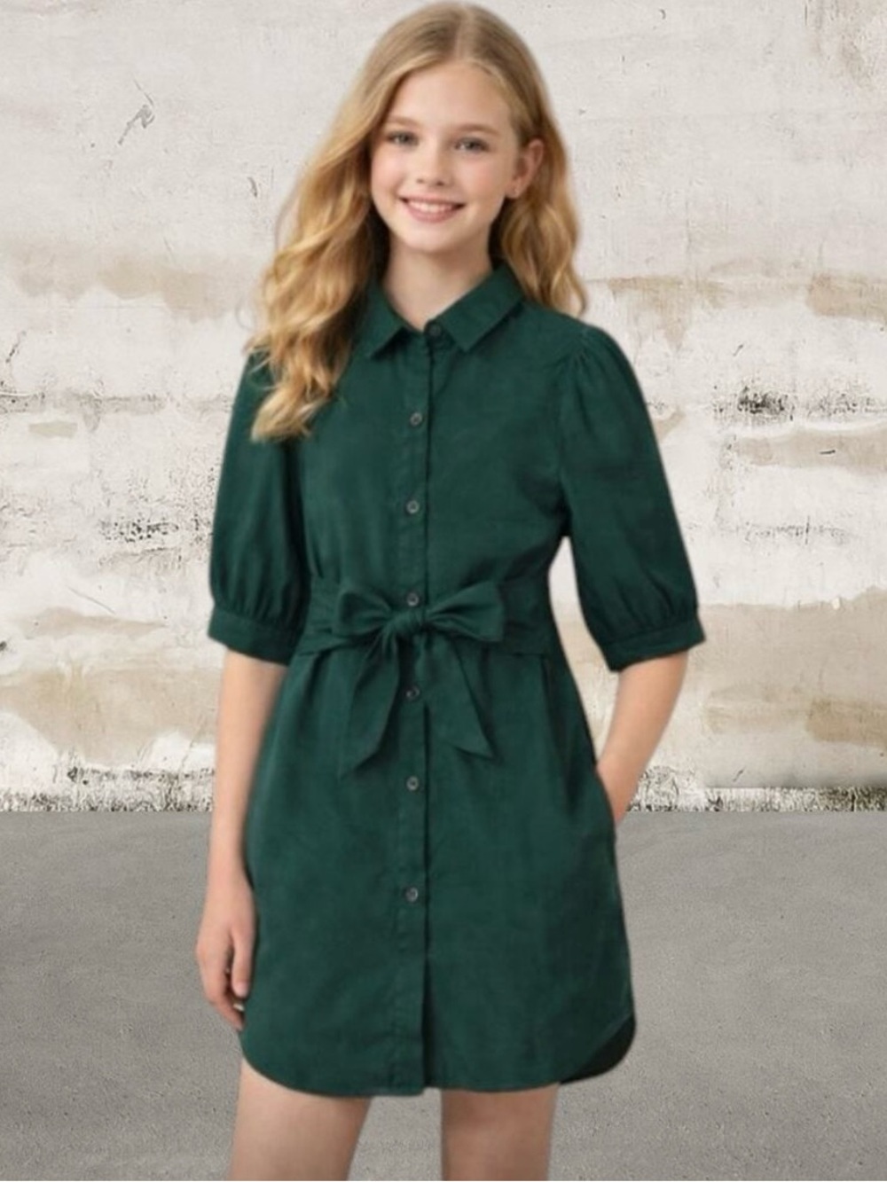 Girls NEW Green Tie Front Three Quarter Length Sleeve Shirt-13/14 Y